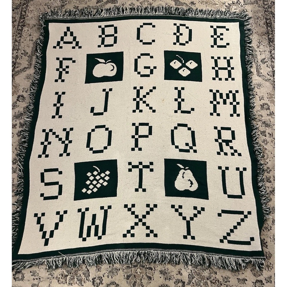 Vintage Cottagecore Alphabet Tapestry Blanket Fruit Design Cozy Throw